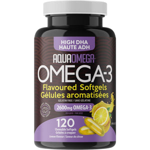 AquaOmega High DHA Omega-3 Lemon Flavoured Softgels 120s