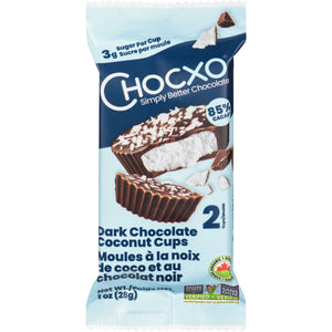 ChocXO Dark Chocolate Coconut Cups 85% Cacao 2pk
