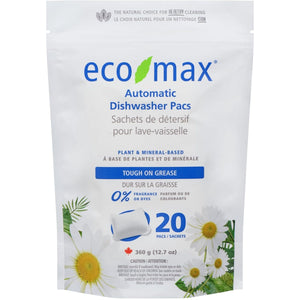 Eco-Max Automatic Dishwasher Pacs Fragrance-Free 20ct