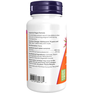 NOW Folic Acid 800mcg with Vitamin B-12 Tablets 250s