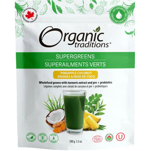 Organic Traditions Supergreens Pineapple Coconut 100g