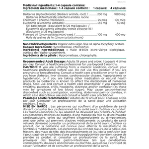 Platinum Naturals Berberine 4x List of Ingredients, recommended adult dosage and caution & warnings.