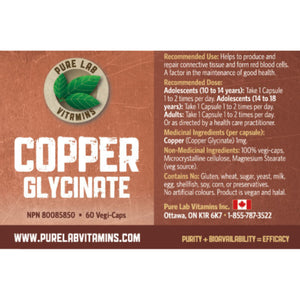 Pure Lab Vitamins Copper Glycinate Capsules 60s
