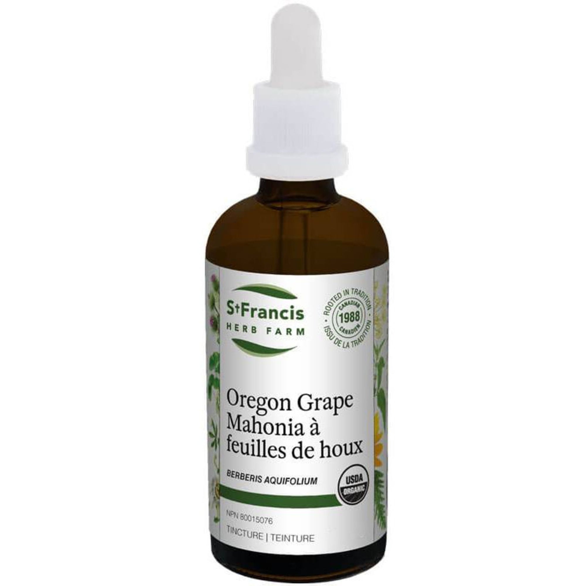 Dropper Bottle - St. Francis Oregon Grape Tincture - 50mL - Used for skin conditions like eczema, psoriasis, & more.  