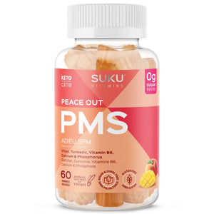 Peace Out PMS 60 gummies per container. Premenstrual Symptom Relief.