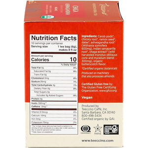 Teeccino Chaga Ashwagandha Butterscotch Cream Mushroom Herbal Tea 10ct