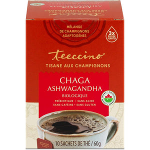 Teeccino Chaga Ashwagandha Butterscotch Cream Mushroom Herbal Tea 10ct