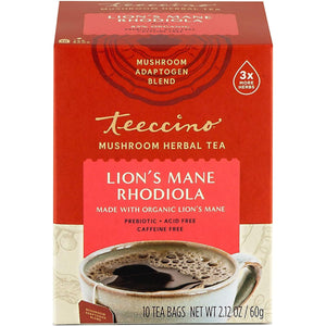 Teeccino Lion’s Mane Rhodiola Rose Mushroom Herbal Tea 10ct