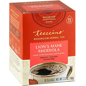 Teeccino Lion’s Mane Rhodiola Rose Mushroom Herbal Tea 10ct