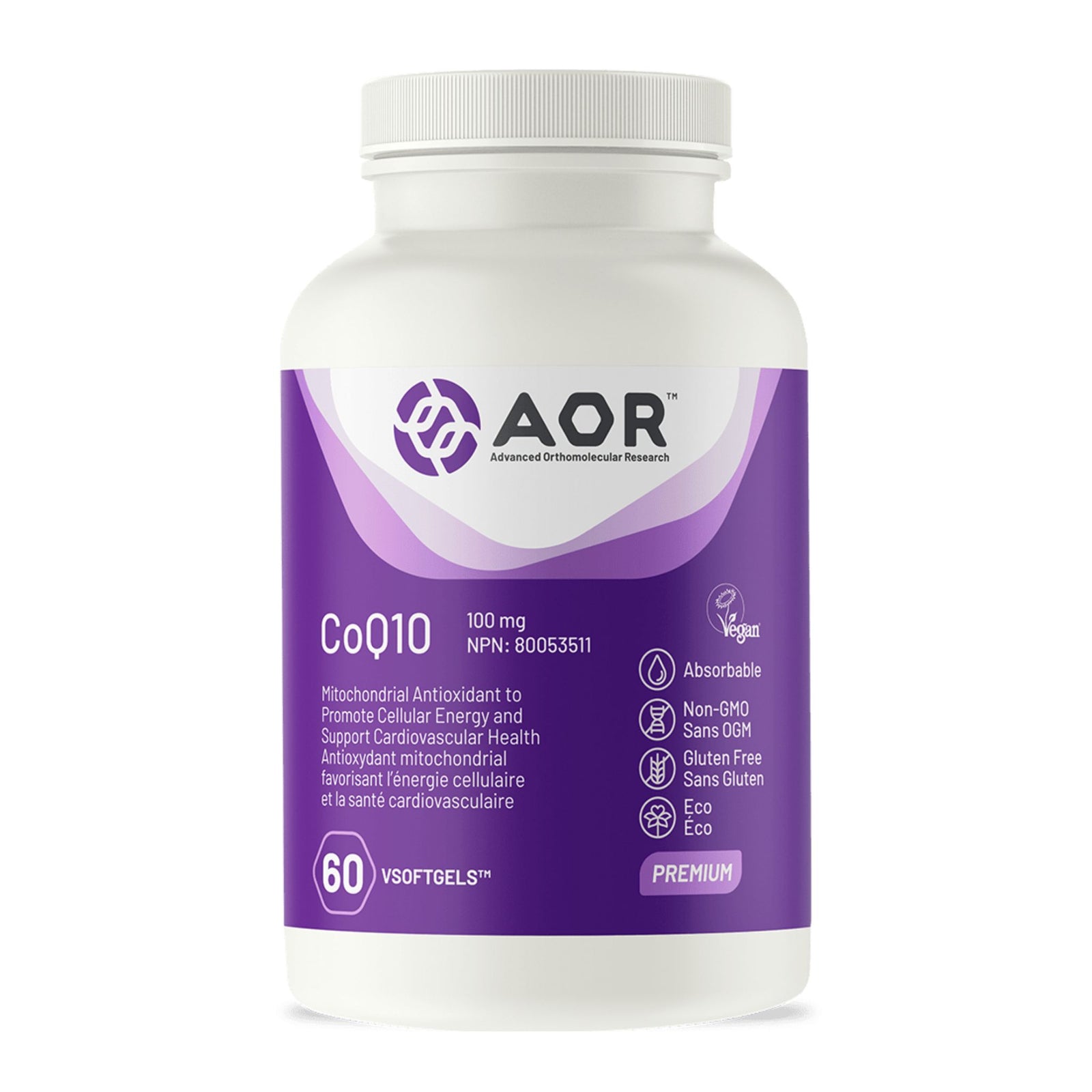 AOR CoQ10 60 Vegan Softgels - Mitochondrial Antioxidant to Promote Cellular Energy and Support Cardiovascular Health
