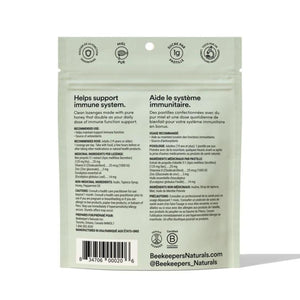 Beekeeper's Natural Peppermint Eucalyptus Propolis Lozenges back of bag - Helps support immune system.
