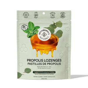 Beekeeper's Naturals Peppermint Eucalyptus Bee Propolis lozenges - Made with Vitamin D3 and Zinc - 1g sugar per lozenge - 14 lozenges in a bag.