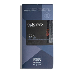 Giddy Yoyo Organic Hundo 100% Dark Chocolate Bar 60g - Front of packaging