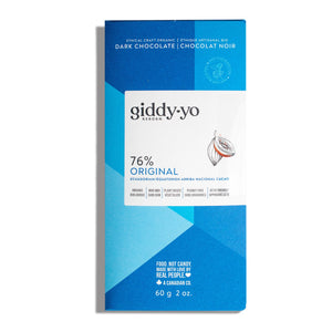 New packaging - Giddy Yo 76% Original Dark Chocolate Bar 60g - front 