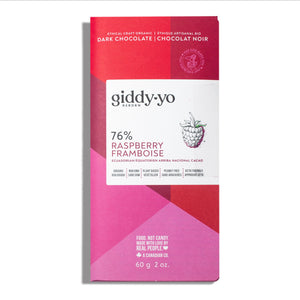 Giddy Yo Raspberry 76% Dark Chocolate Bar Certified Organic 60g