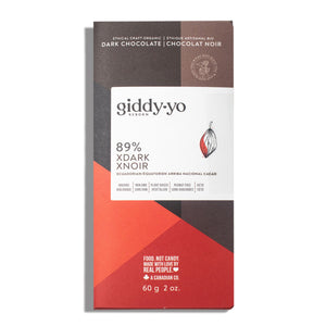 Giddy Yo XDark 89% Dark Chocolate Bar Certified Organic 60g - Front of bar - New packaging