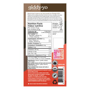 Giddy Yo XDark 89% Dark Chocolate Bar Certified Organic 60g - Back of packaging with nutrition info