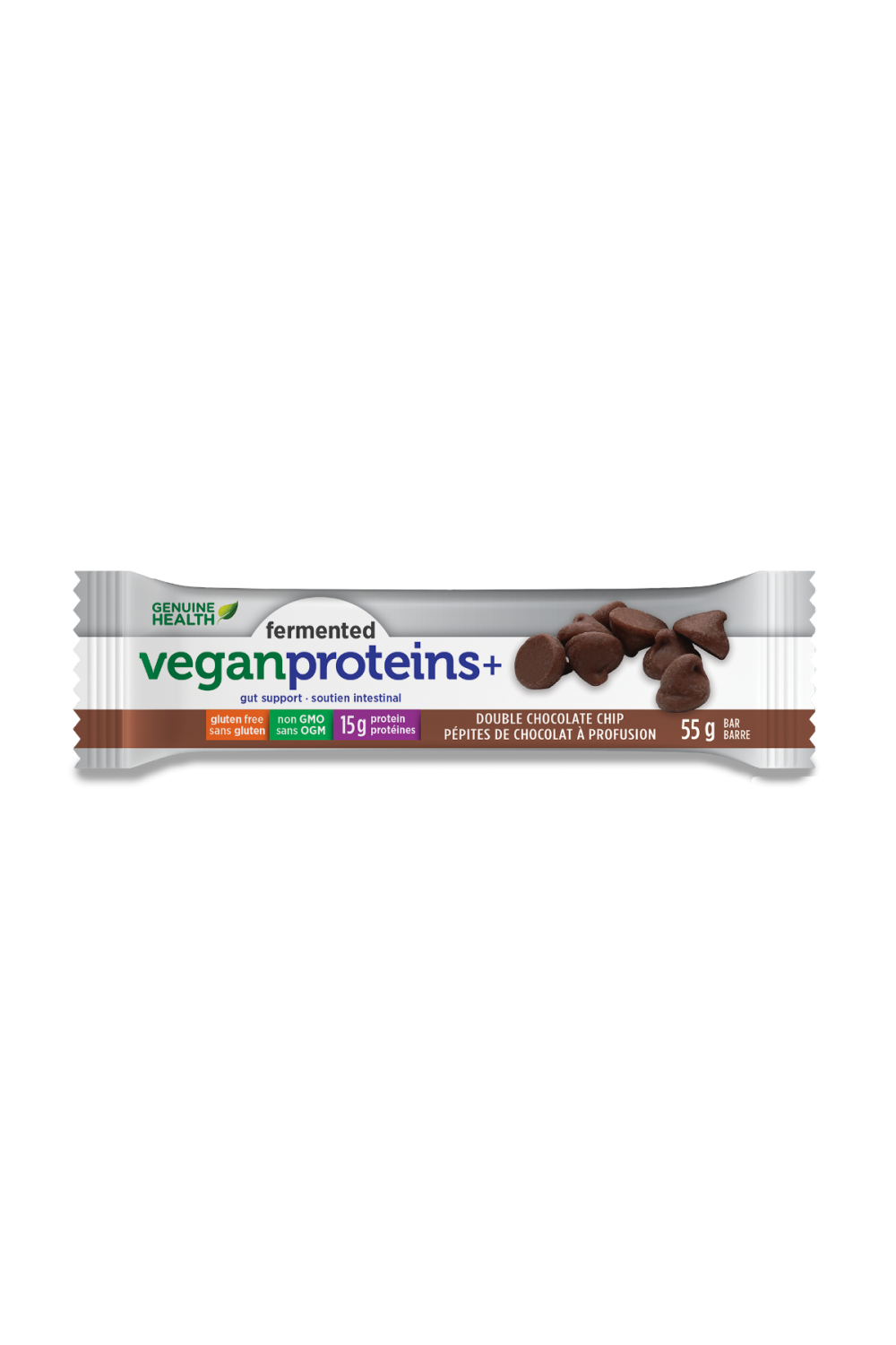 Genuine Health Fermented Vegan Proteins+ Bar - Double Chocolate Chip Flavour 55g