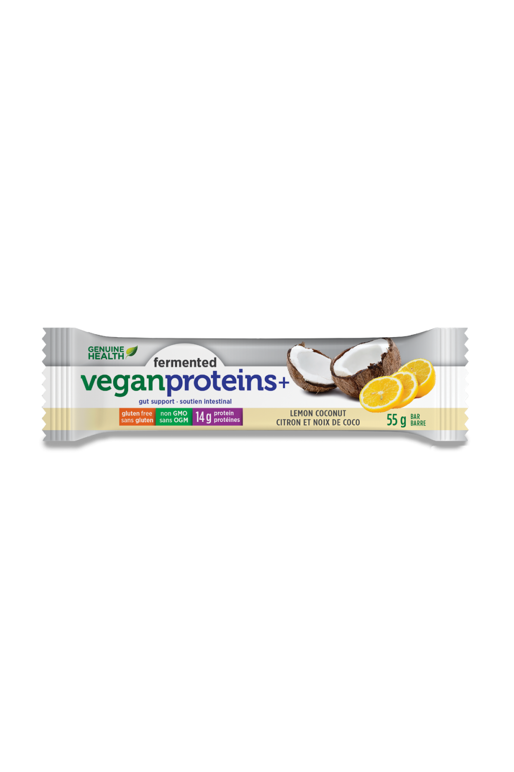 Genuine Health Fermented Vegan Proteins+ Bar - Lemon Coconut Flavour 55g (Box of 12)
