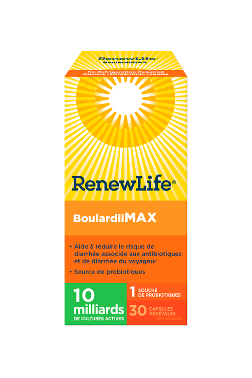 Renew Life® BoulardiiMAX, Antibiotic-Associated diarrhea, Travel Support Probiotic, 10 Billion Active Cultures 30s