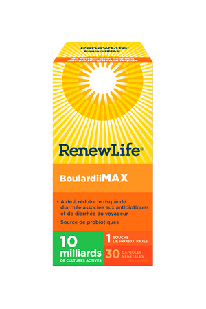 Renew Life® BoulardiiMAX, Antibiotic-Associated diarrhea, Travel Support Probiotic, 10 Billion Active Cultures 30s