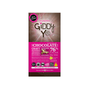 Giddy Yo Ginger Lemon 76% Dark Chocolate Bar Certified Organic 60g