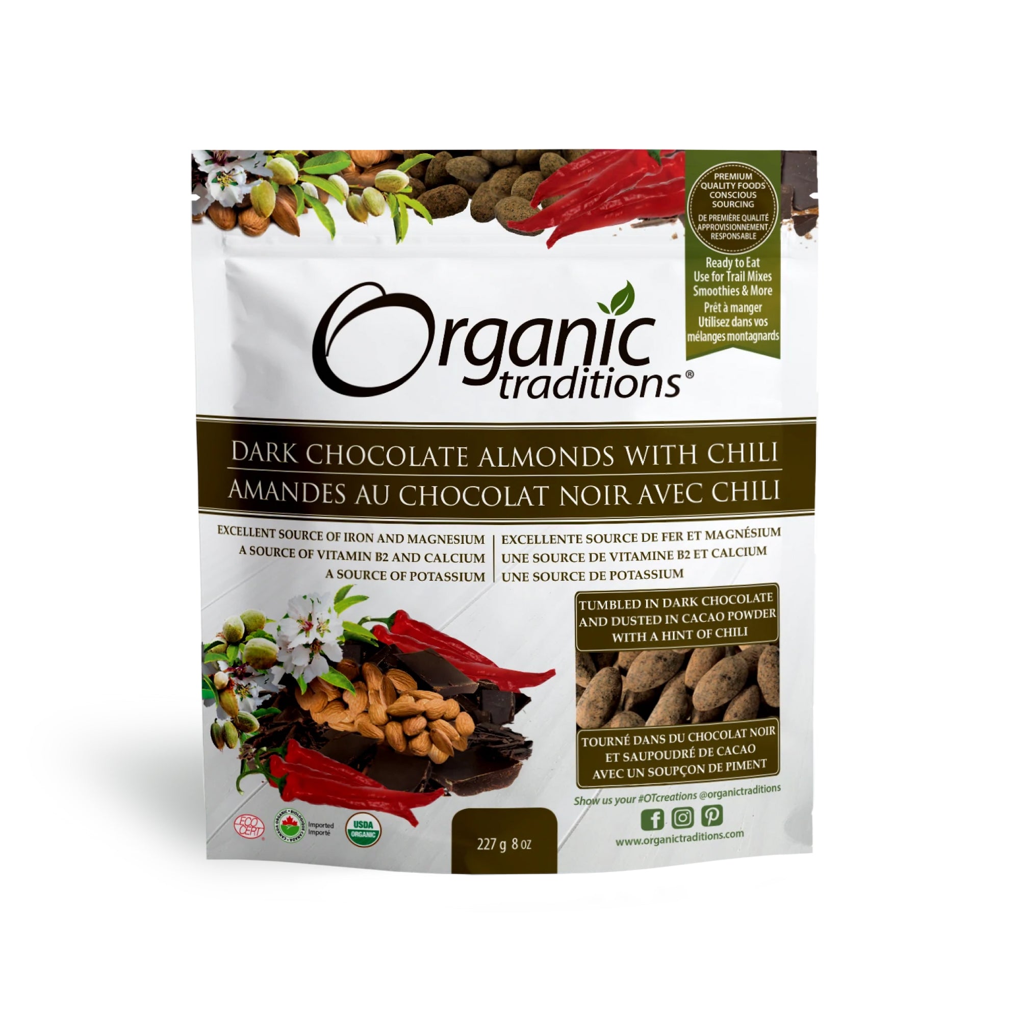 Organic Traditions Organic Dark Chocolate Covered Almonds with Chili 227g