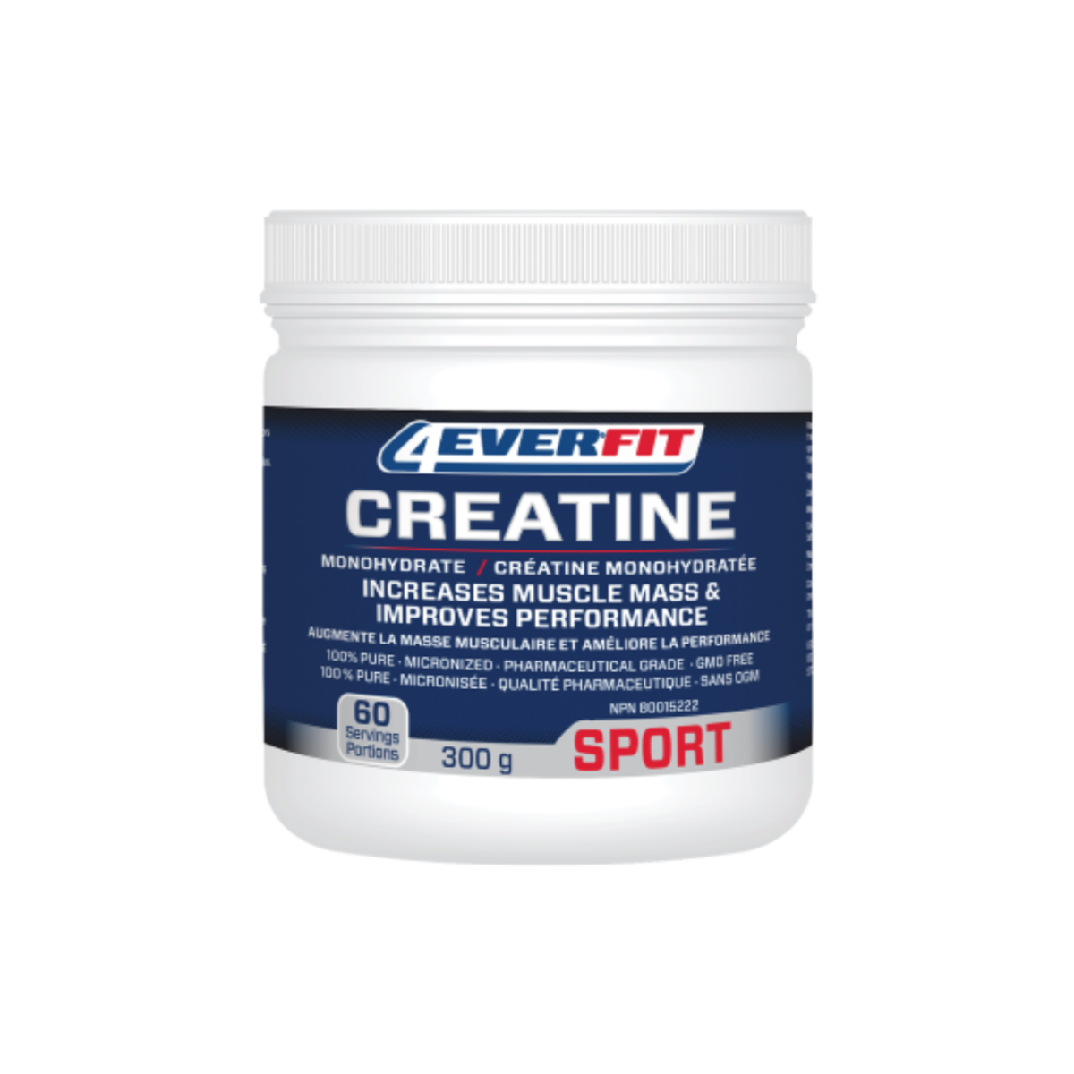 4ever Fit Creatine Monohydrate 300g product image - Micronized creatine supplement in a blue and white tub