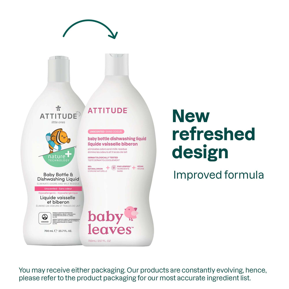 Attitude Nature+ Baby Bottle Dishwashing Liquid Unscented 700ml