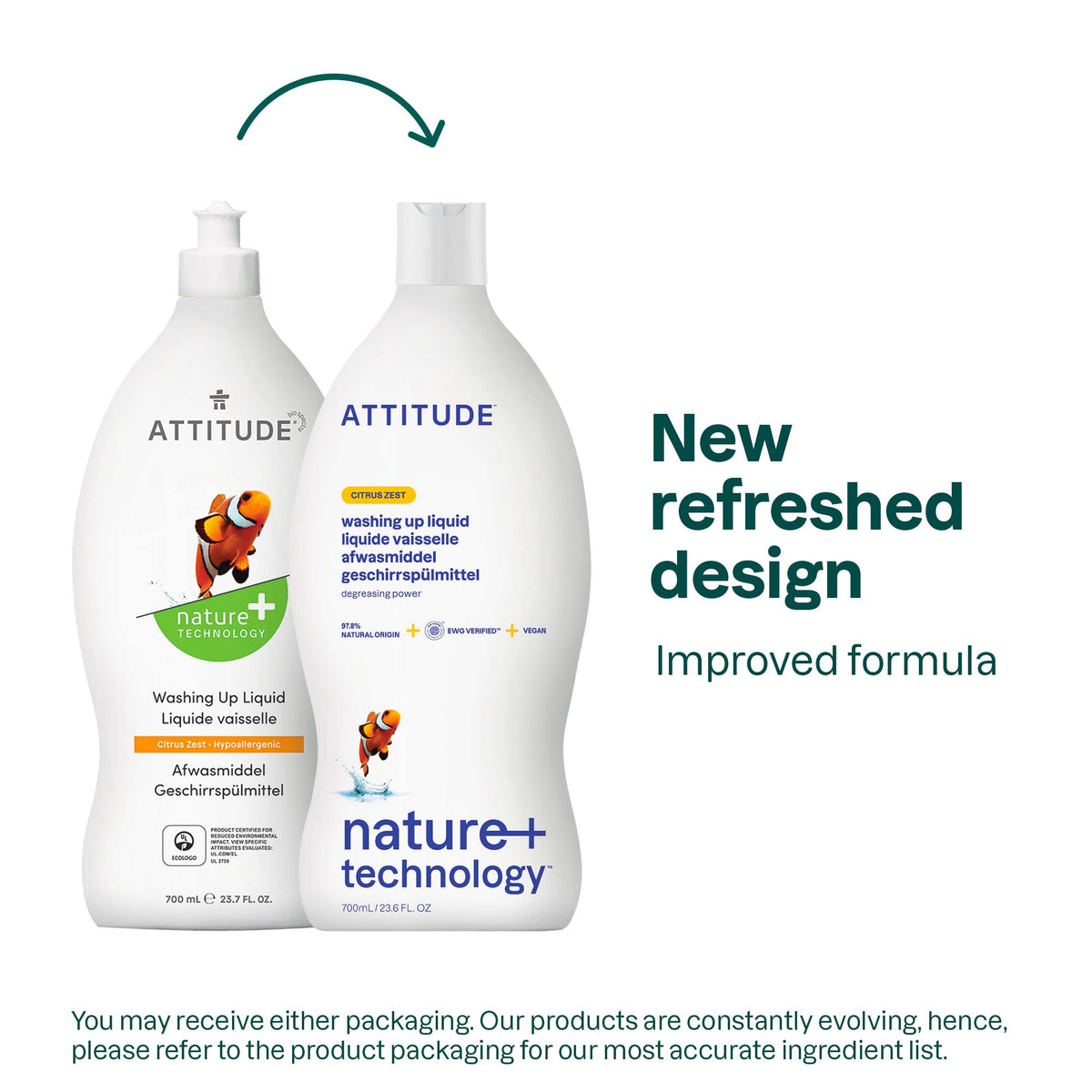 Attitude Nature+ Dishwashing Liquid Citrus Zest 700ml