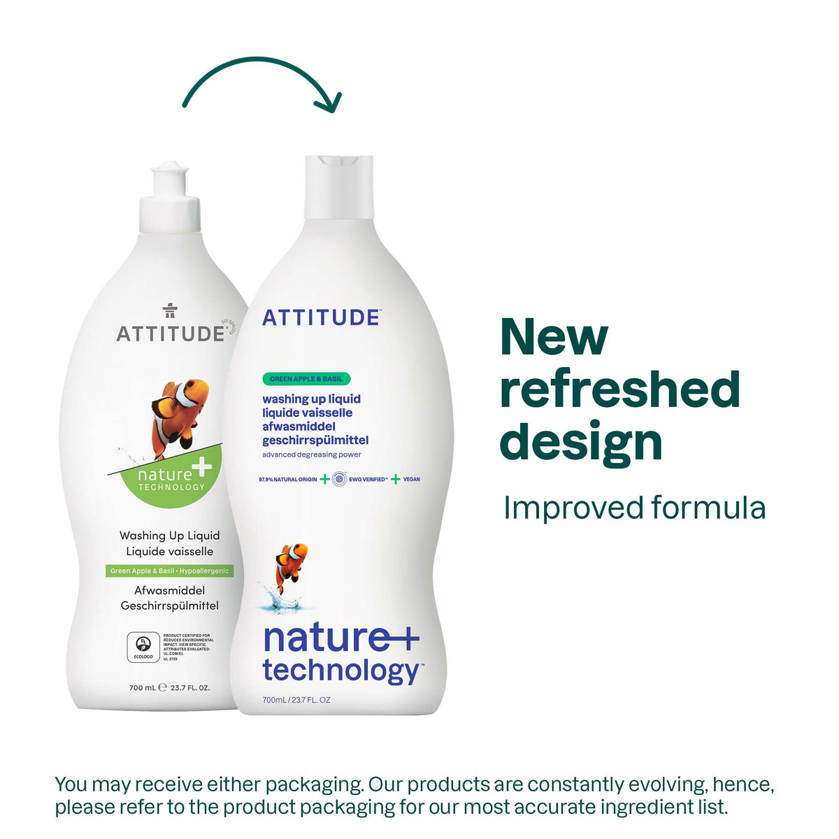 Attitude Nature+ Dishwashing Liquid Green Apple & Basil 700ml