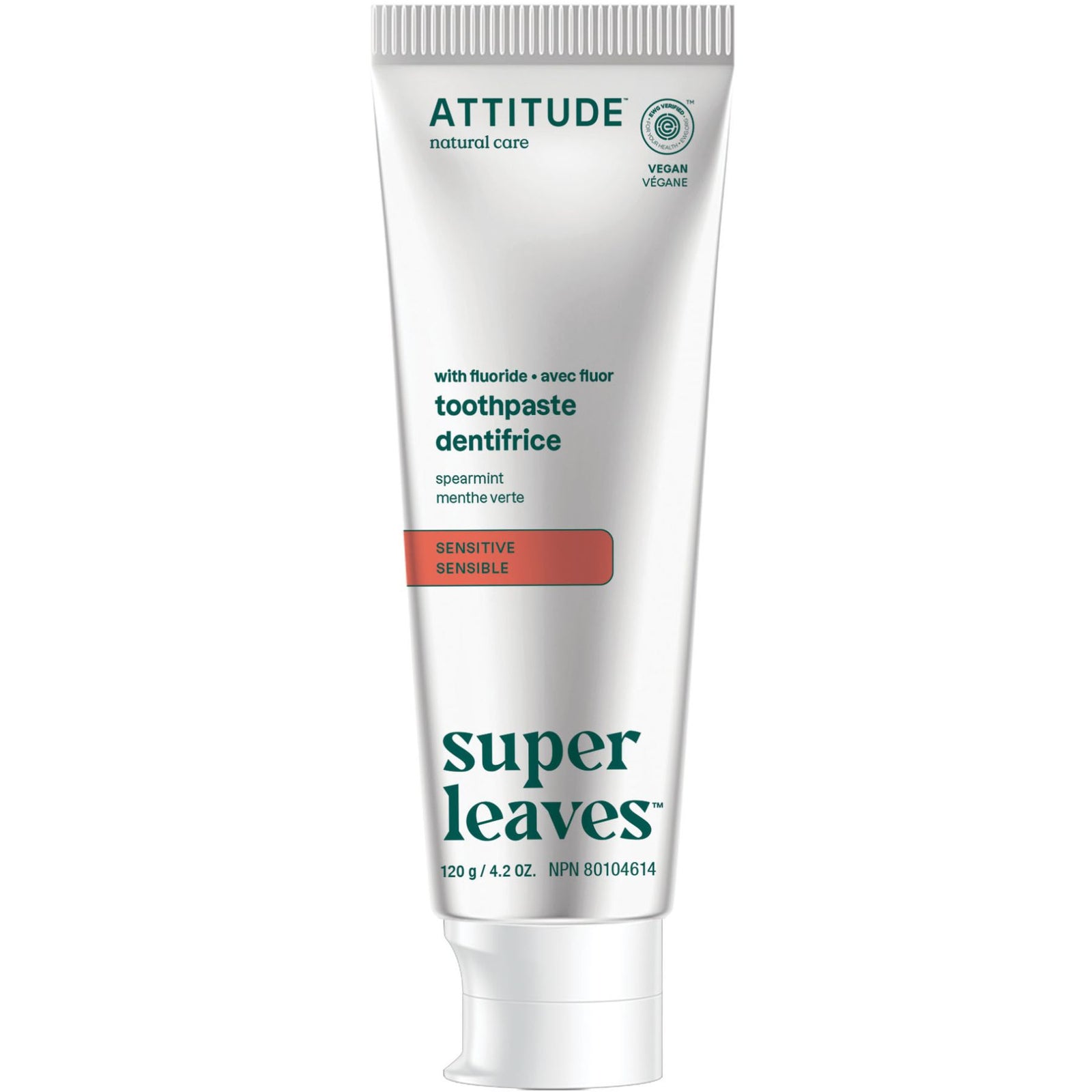Attitude Adult Toothpaste with Fluoride – Sensitive Spearmint 120g