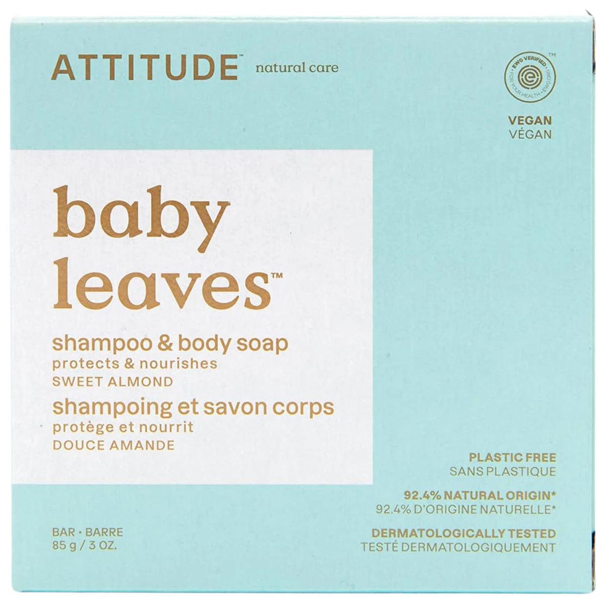 Attitude Baby Leaves Solid Baby Shampoo & Body Soap Sweet Almond 85g
