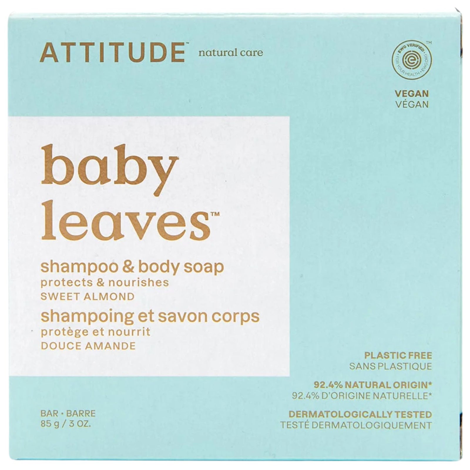 Attitude Baby Leaves Solid Baby Shampoo & Body Soap Sweet Almond 85g