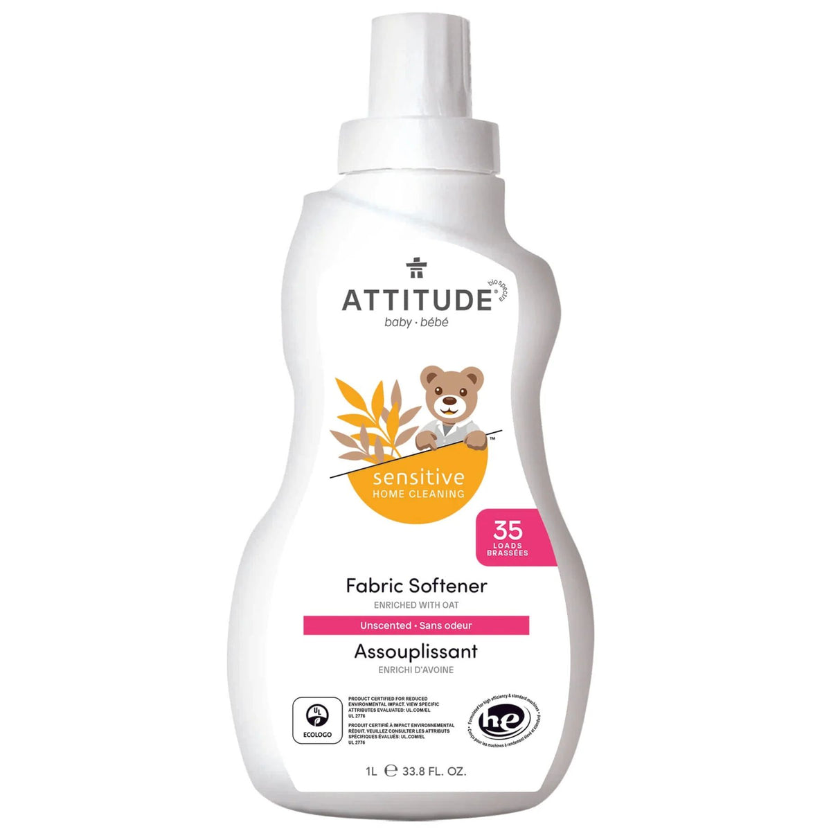 Attitude Sensitive Natural Baby Fabric Softener Unscented | 35 loads 1L