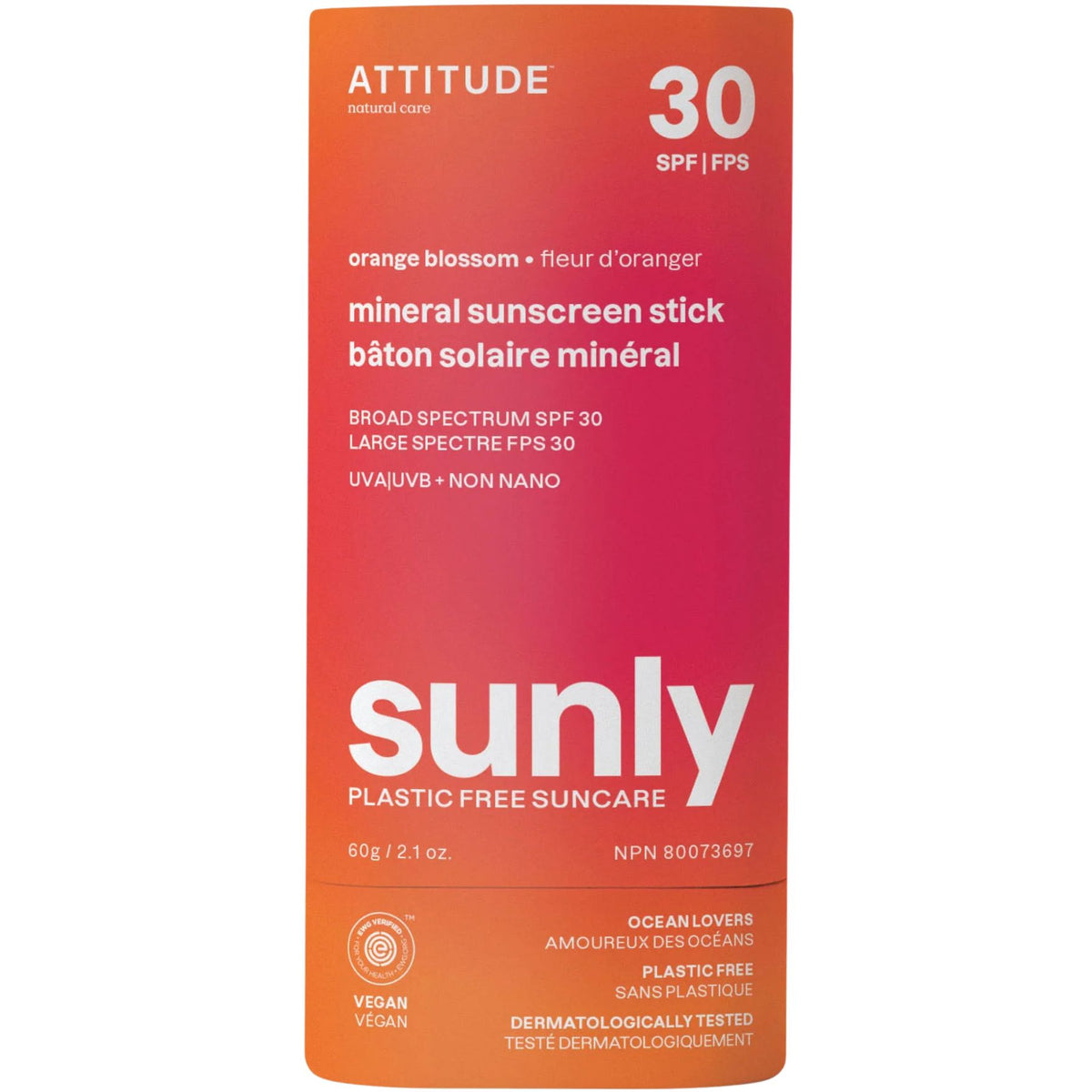 Attitude Sunly Mineral Sunscreen Stick SPF30 - Orange Blossom 60g