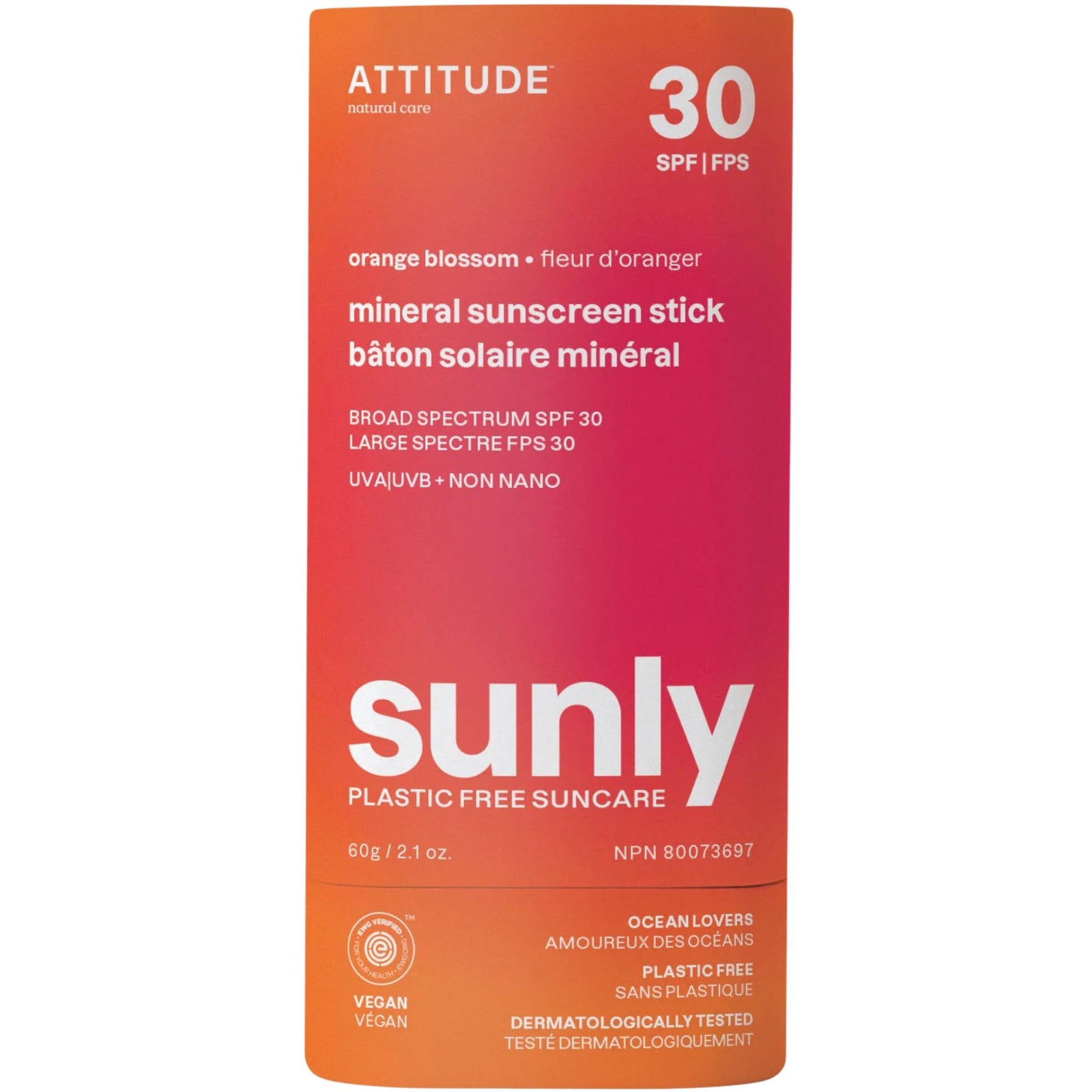 Attitude Sunly Mineral Sunscreen Stick SPF30 - Orange Blossom 60g