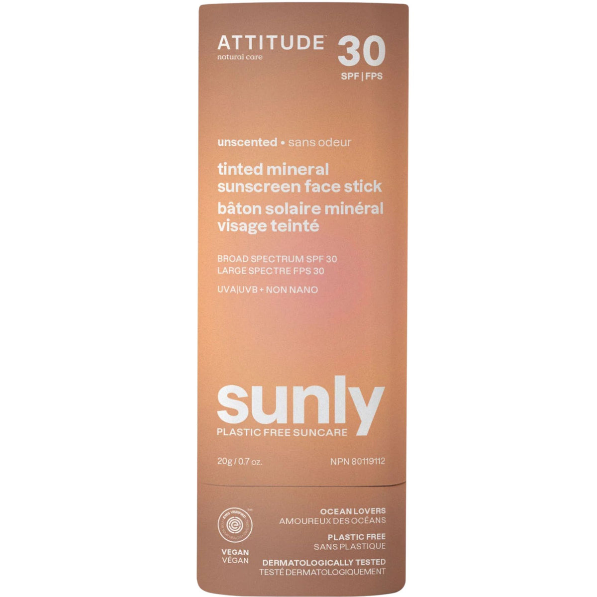 Attitude Sunly Tinted Mineral Sunscreen Face Stick SPF30 20g