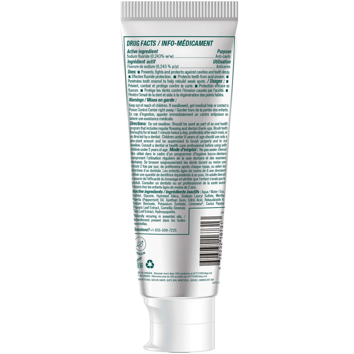 Attitude Toothpaste with Fluoride – Whitening Peppermint 120g