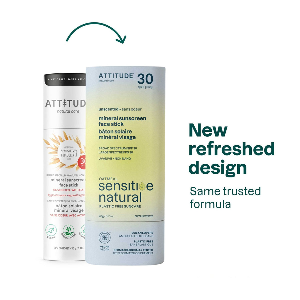 Attitude Sunly Mineral Sunscreen Face Stick for Sensitive Skin 20g