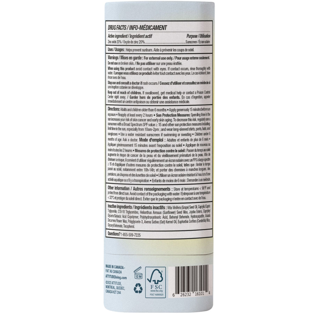 Attitude Sunly Mineral Sunscreen Face Stick for Sensitive Skin 20g