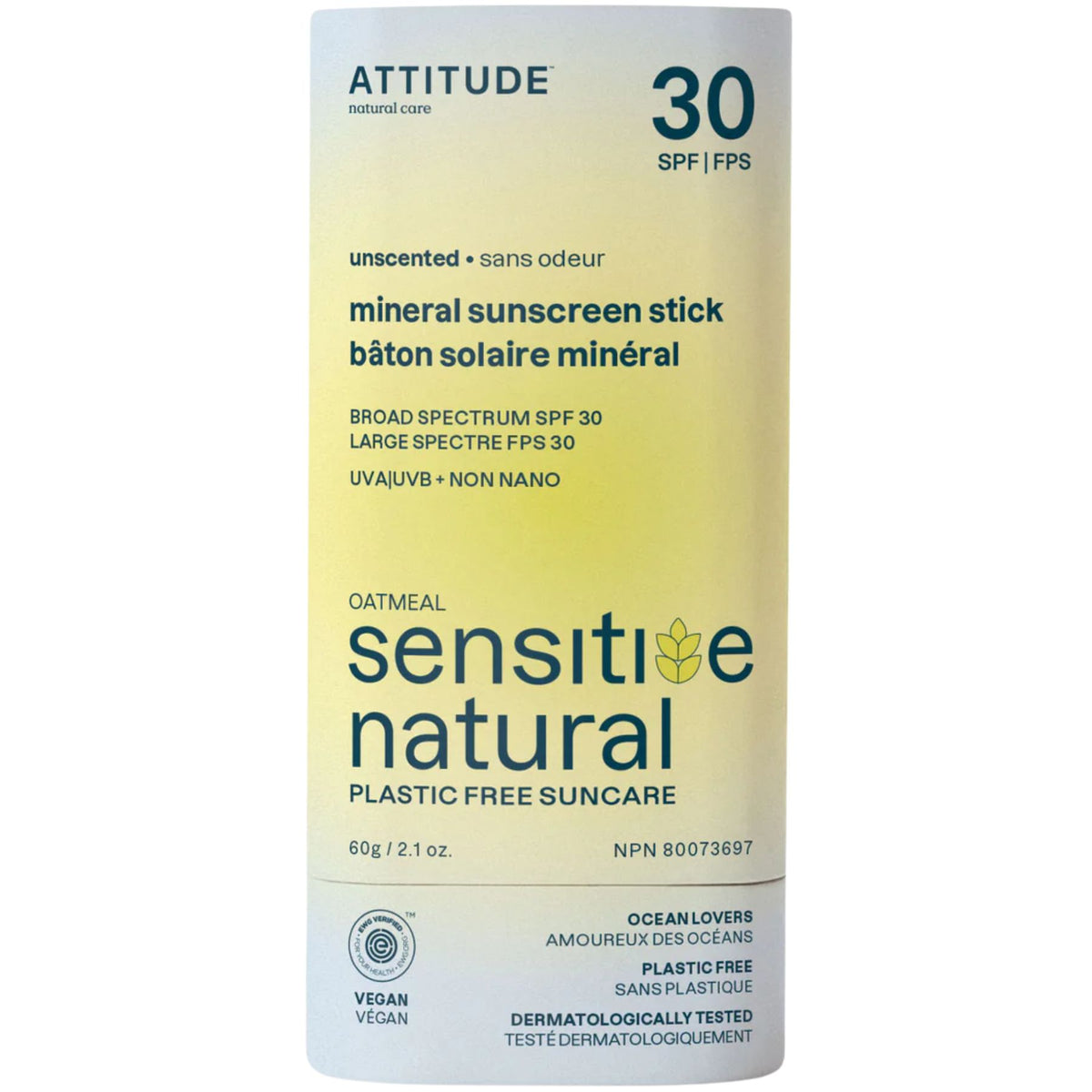 Attitude Sunly Mineral Sunscreen Stick for Sensitive Skin 60g
