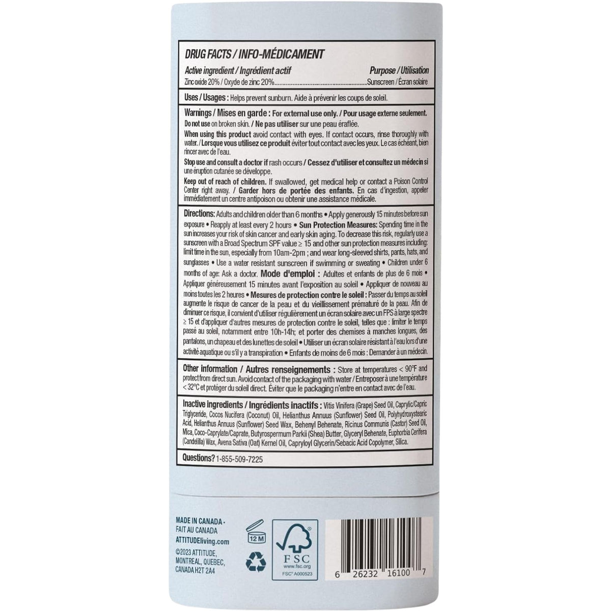 Attitude Sunly Mineral Sunscreen Stick for Sensitive Skin 60g