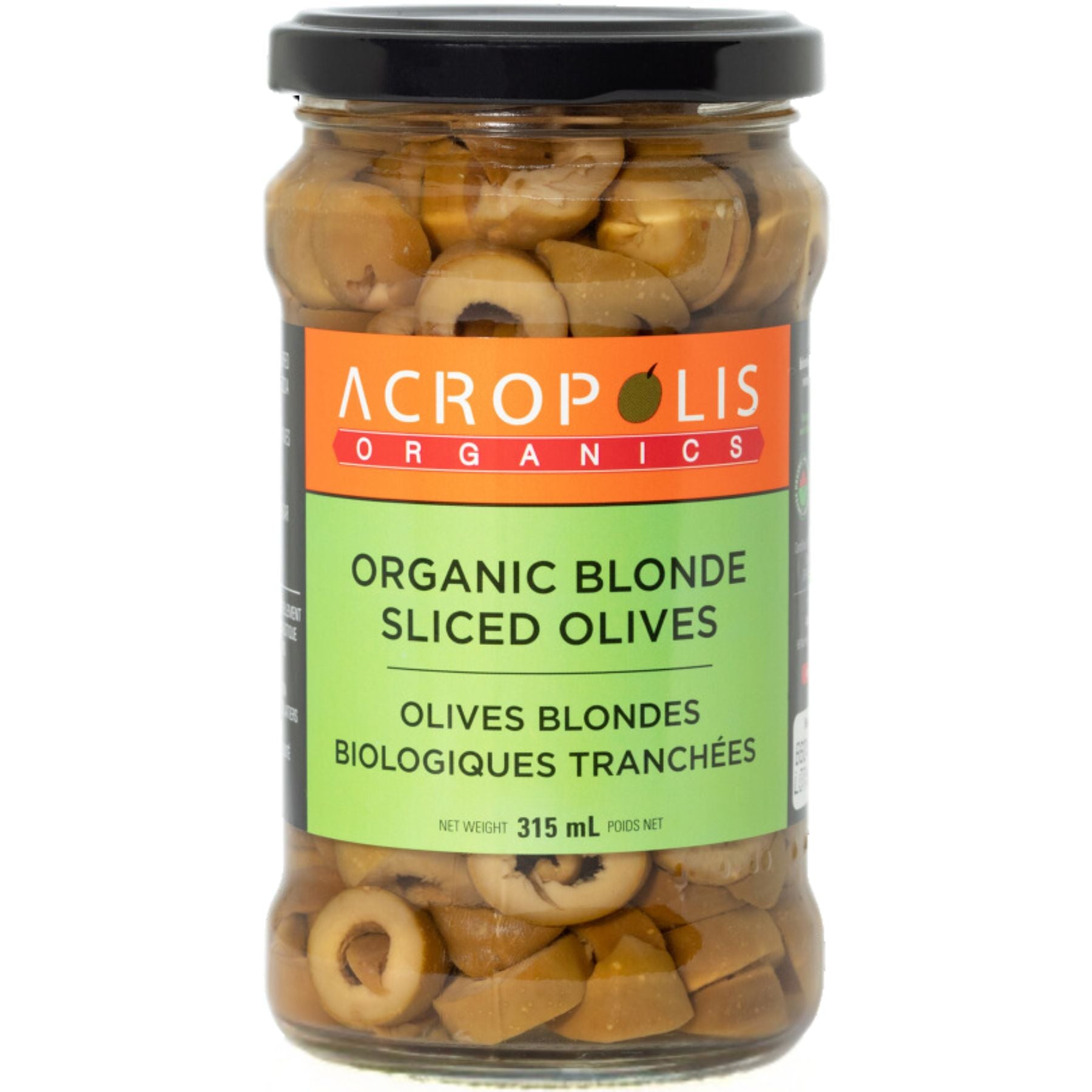 Acropolis Organics Organic Blonde Sliced Olives 315ml