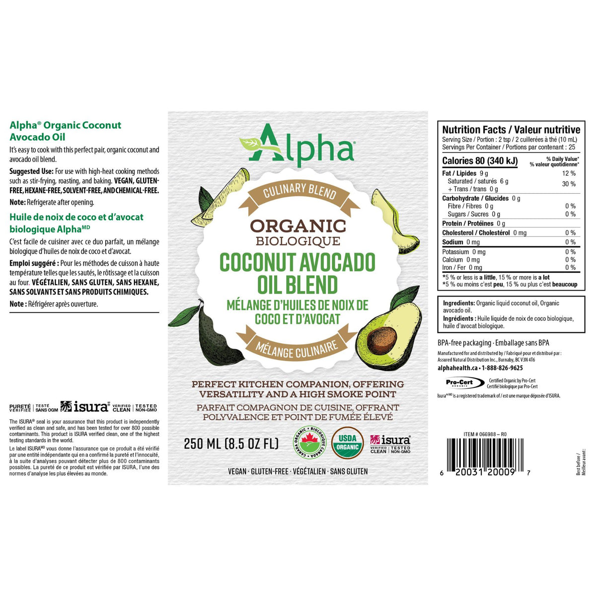 Alpha Organic Coconut Avocado Oil Blend 250mL