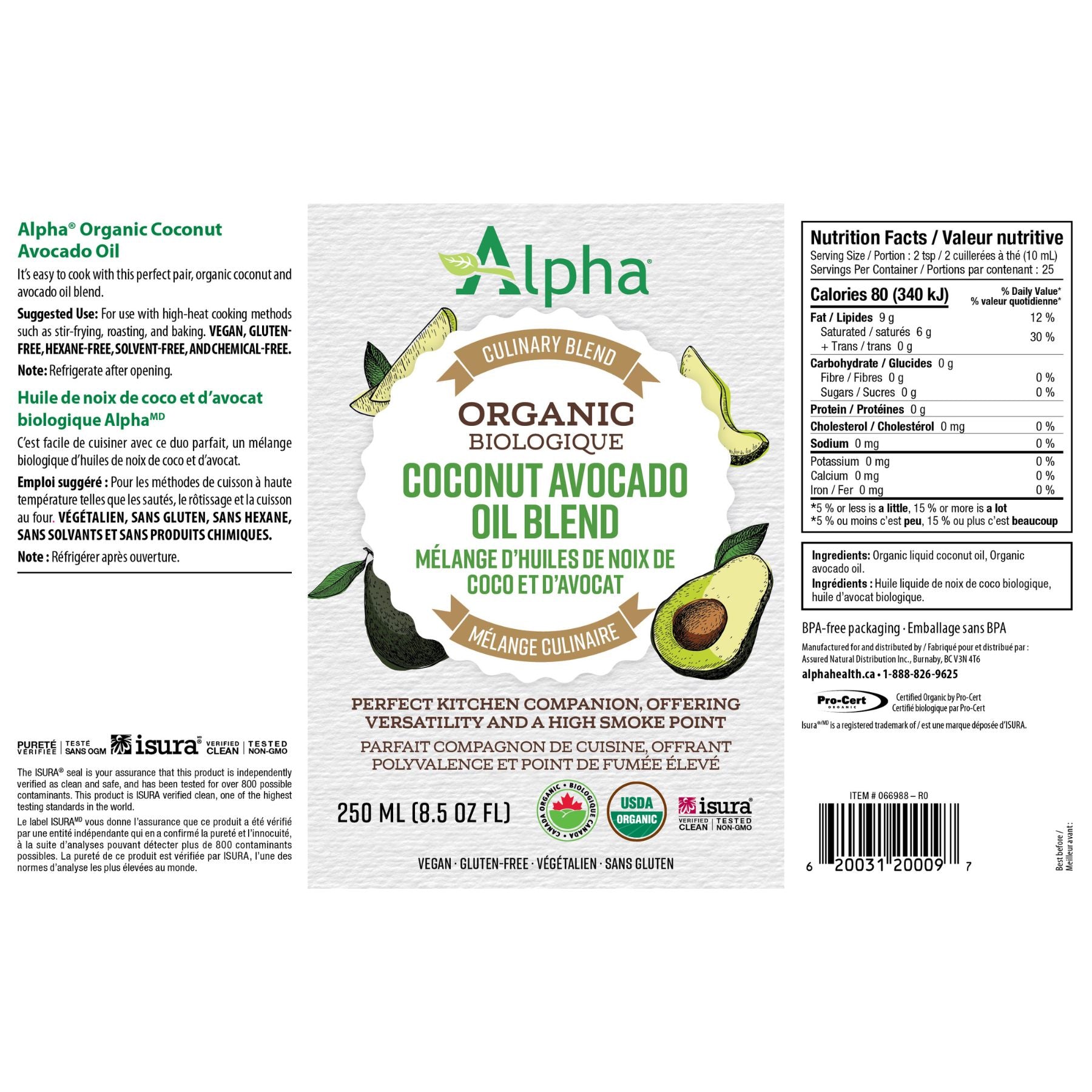 Alpha Organic Coconut Avocado Oil Blend 250mL - Fiddleheads Health and ...