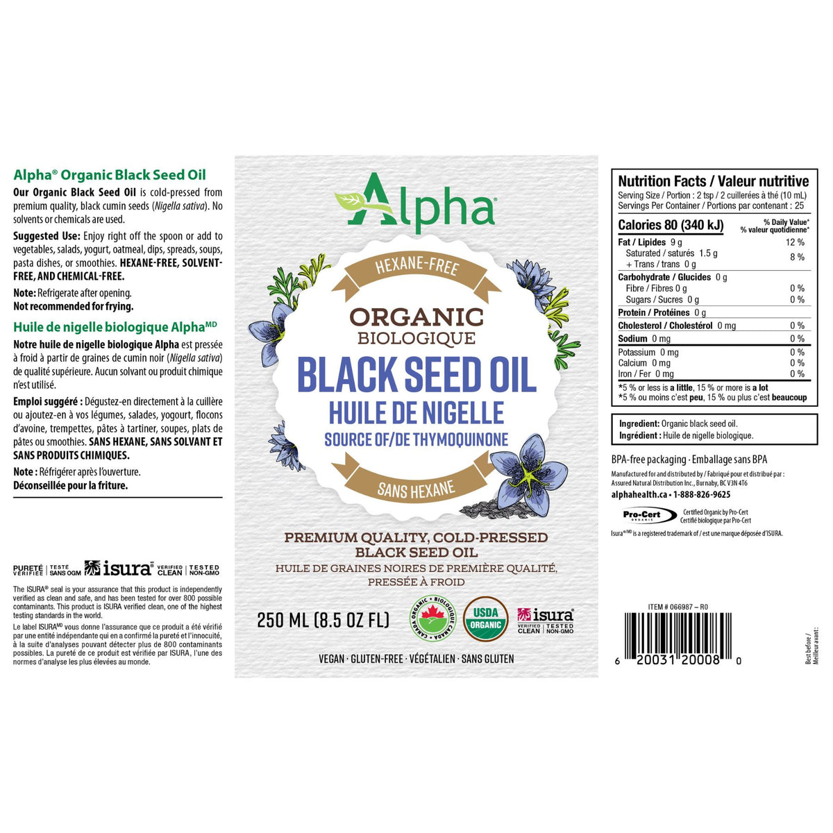 Alpha Organic Black Seed Oil 250mL