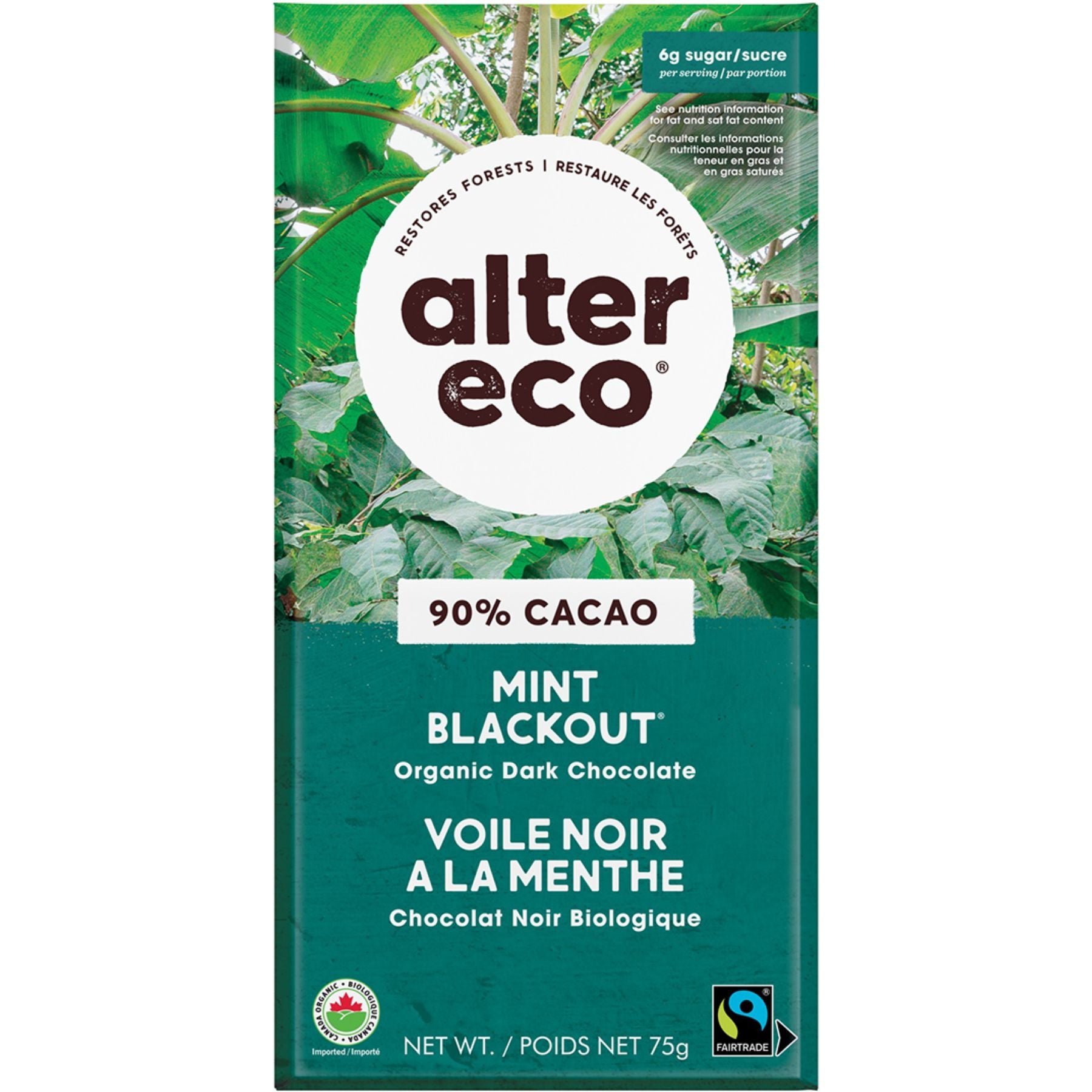 Alter Eco Organic Dark Chocolate Mint Blackout Bar 75g