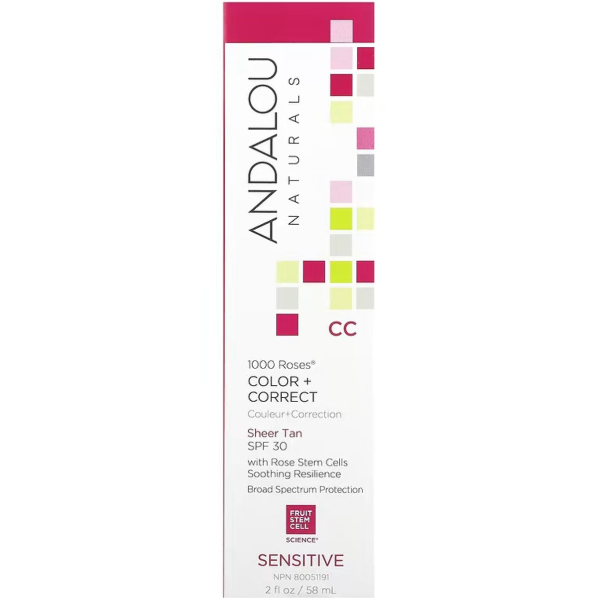 Andalou Sensitive 1000 Roses CC Color + Correct Sheer Tint SPF 30 - Tan 58mL