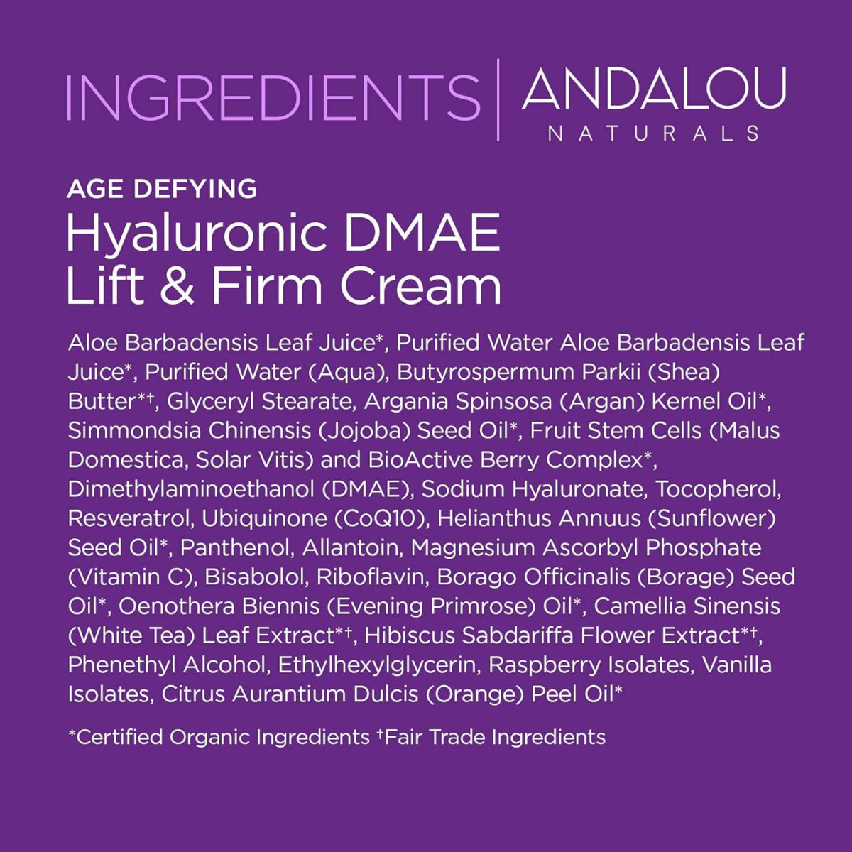 Andalou Age Defying Hyaluronic DMAE Lift & Firm Cream 50g
